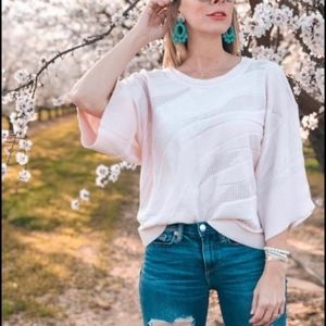 Cabi Sweater Size XS Shy Pink Textured Open Weave Pullover Style #5631